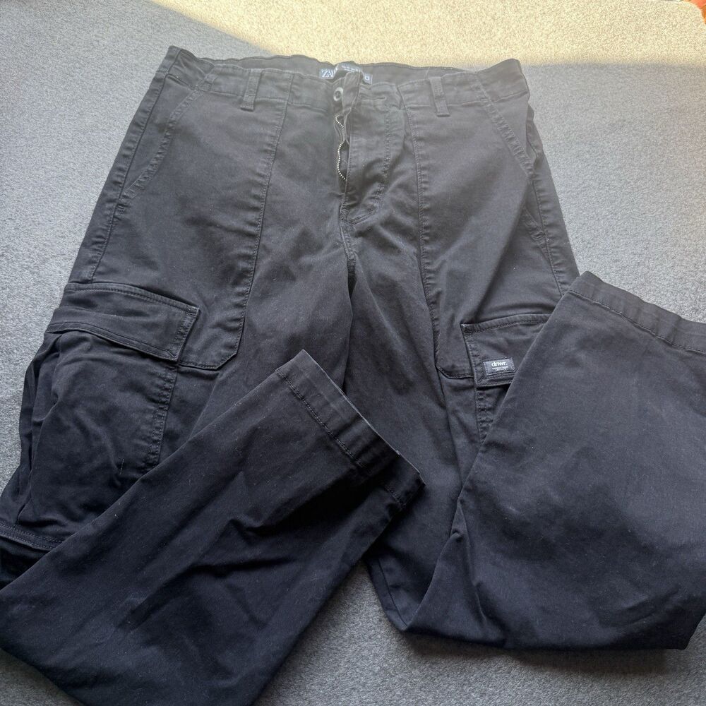 Zara Black Cargo Pants Mens 31 Slim Fit M Utility Pockets Stretch Casual B14